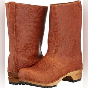 Sanita Brown Leather Kids Boots with Cream Suede Cuff